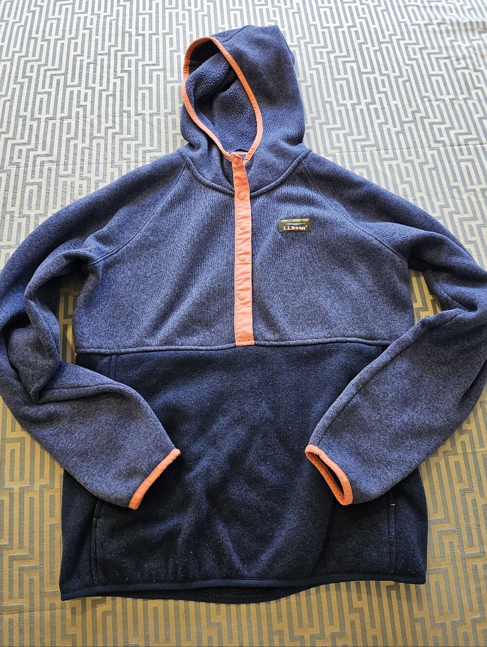 L.L. Bean Men’s Navy Fleece Zip-Up Hoodie with Orange Trim